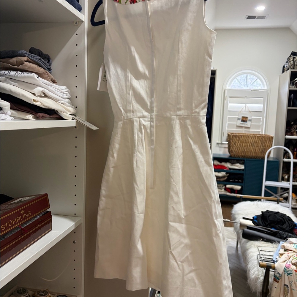 Dolce & Gabbana White Midi Dress with Red-Green Floral Collar - Picture 3 of 4